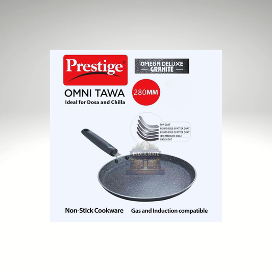Prestige Omega Deluxe Granite Omni Tawa (ओम्नी तवा) – versatile non-stick tawa for dosa, chapati, and pancakes.