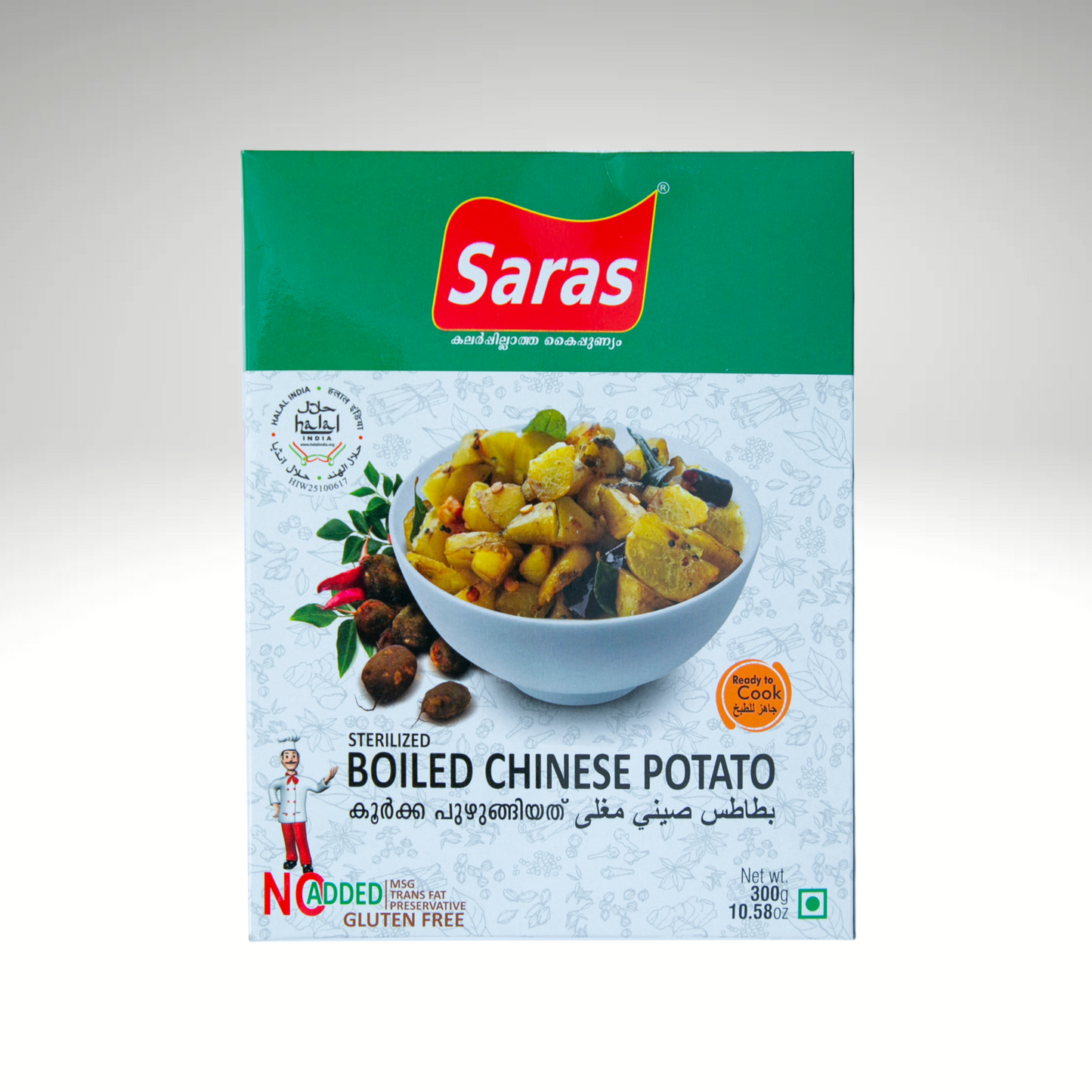 Saras Boiled Chinese Potato packaging on a white background