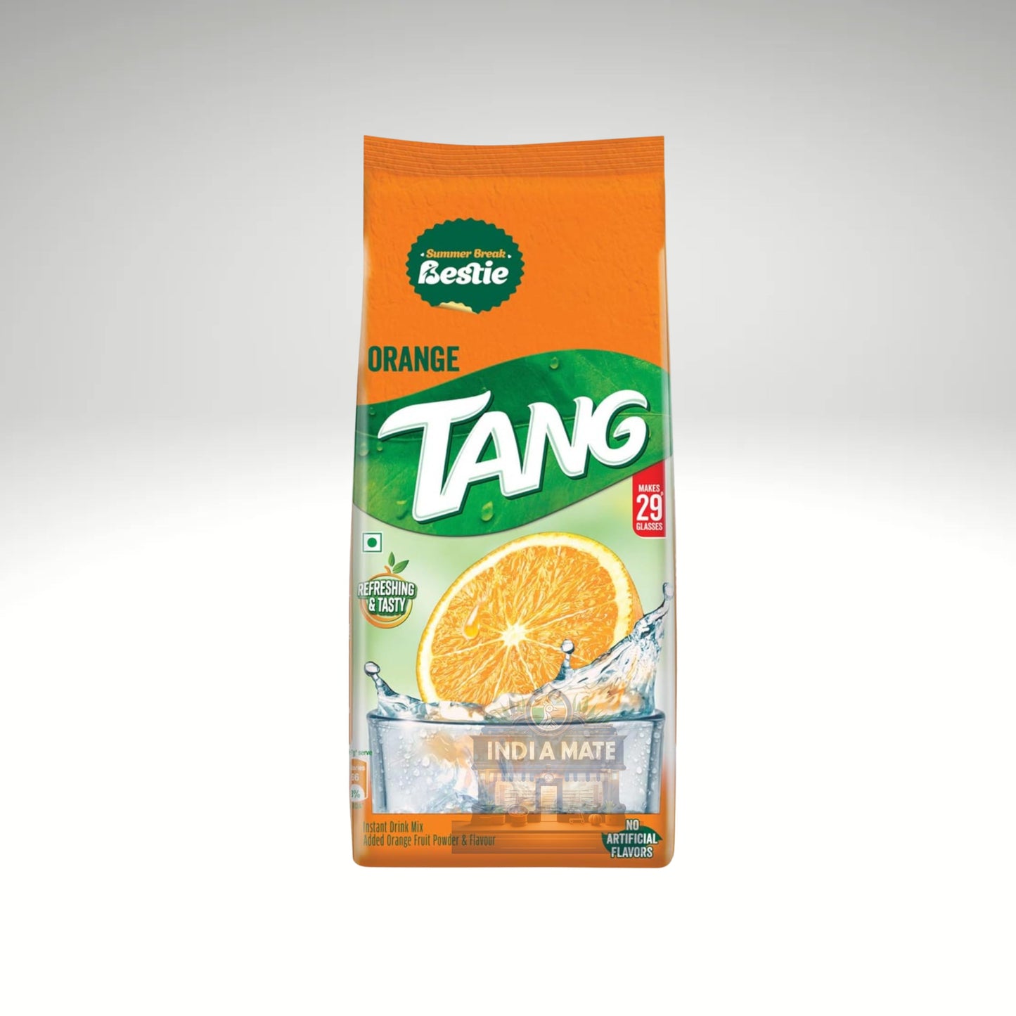 Tang orange powder packet on a white background