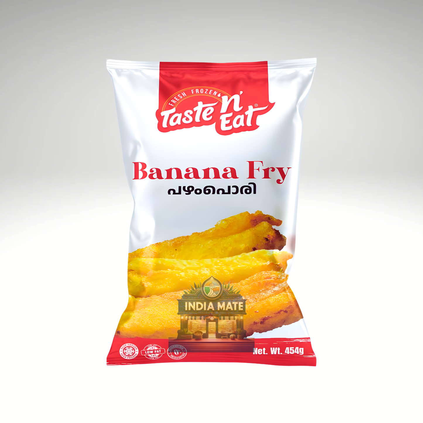 Golden crispy banana fry from Taste N Eat, showcasing a delicious South Indian snack with a crunchy exterior and soft, sweet interior, served on a rustic plate with fresh banana slices and garnish.