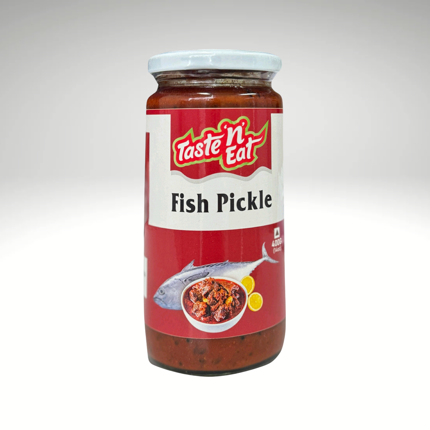 Jar of Taste 'N Eat Fish Pickle on a white background