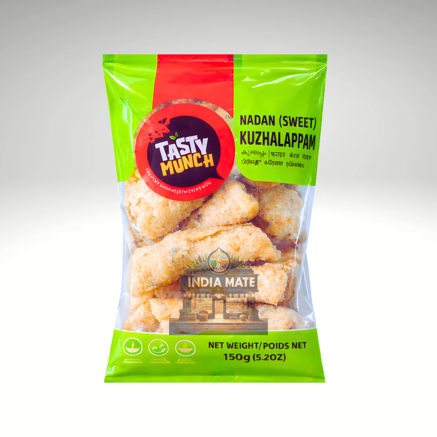 Packaged food item with Tastv Munch branding on a white background