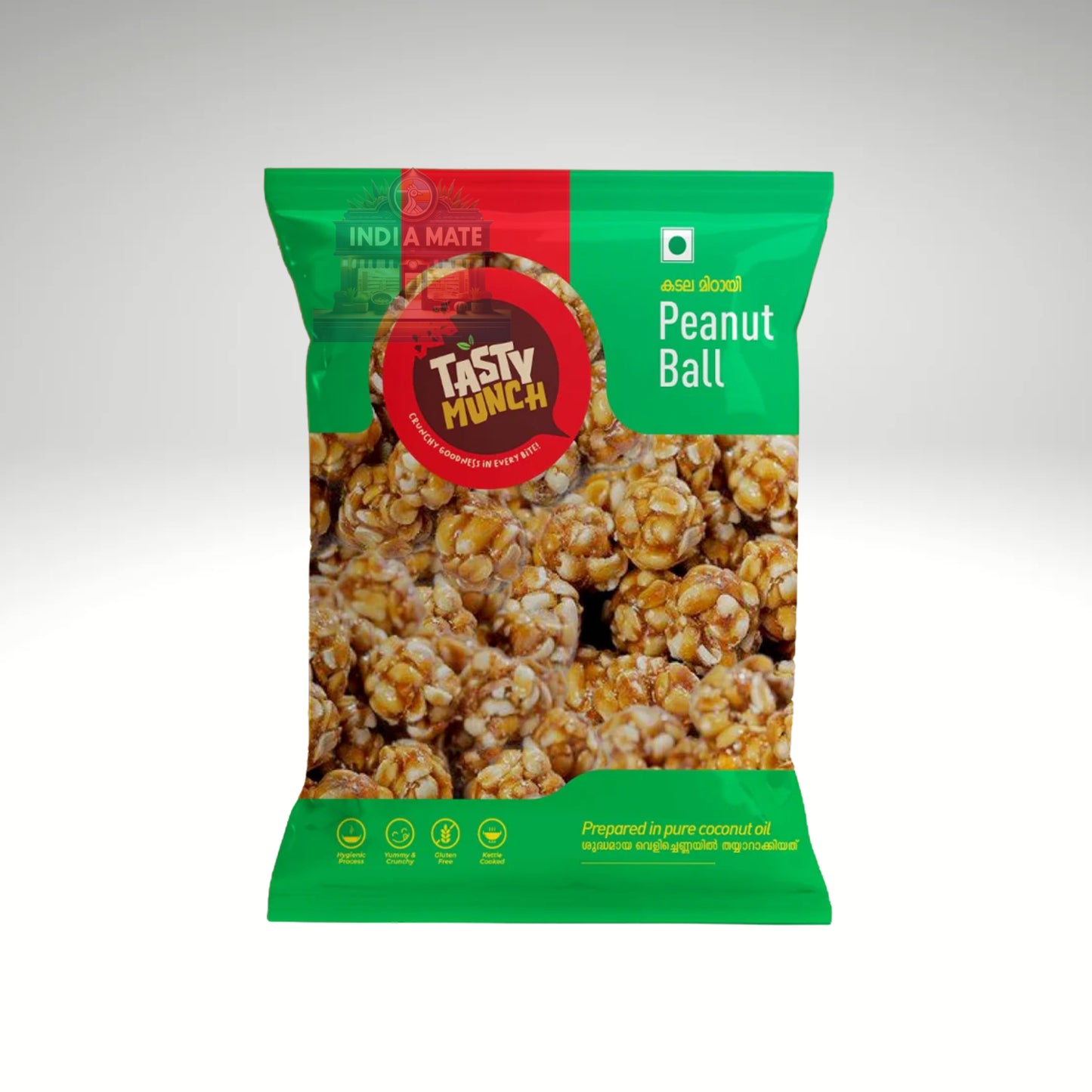 Packaged Tasty Munch Peanut Ball on a gray background
