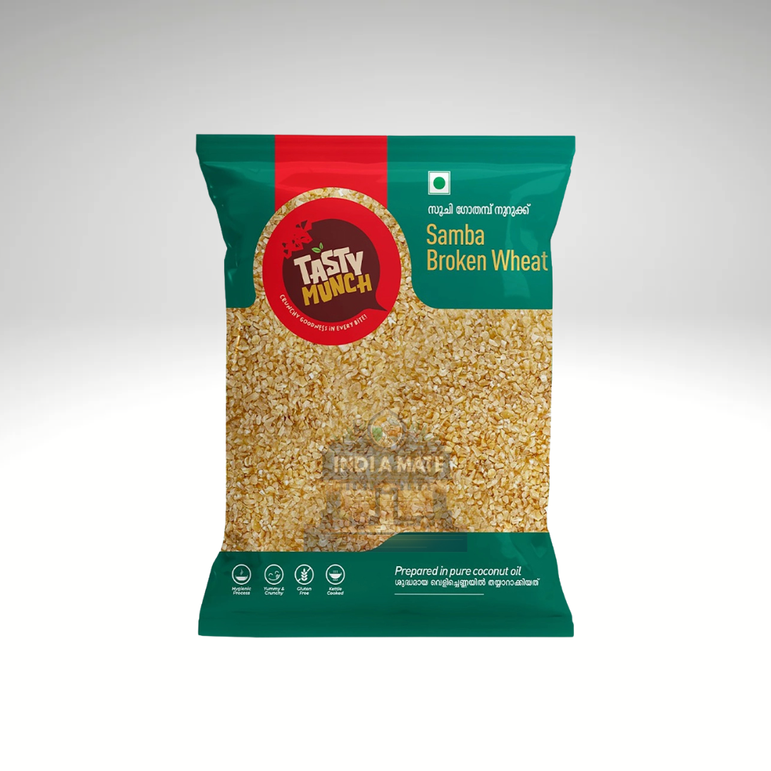 Packaged Samba Broken Wheat from Tasty Munch on a gray background