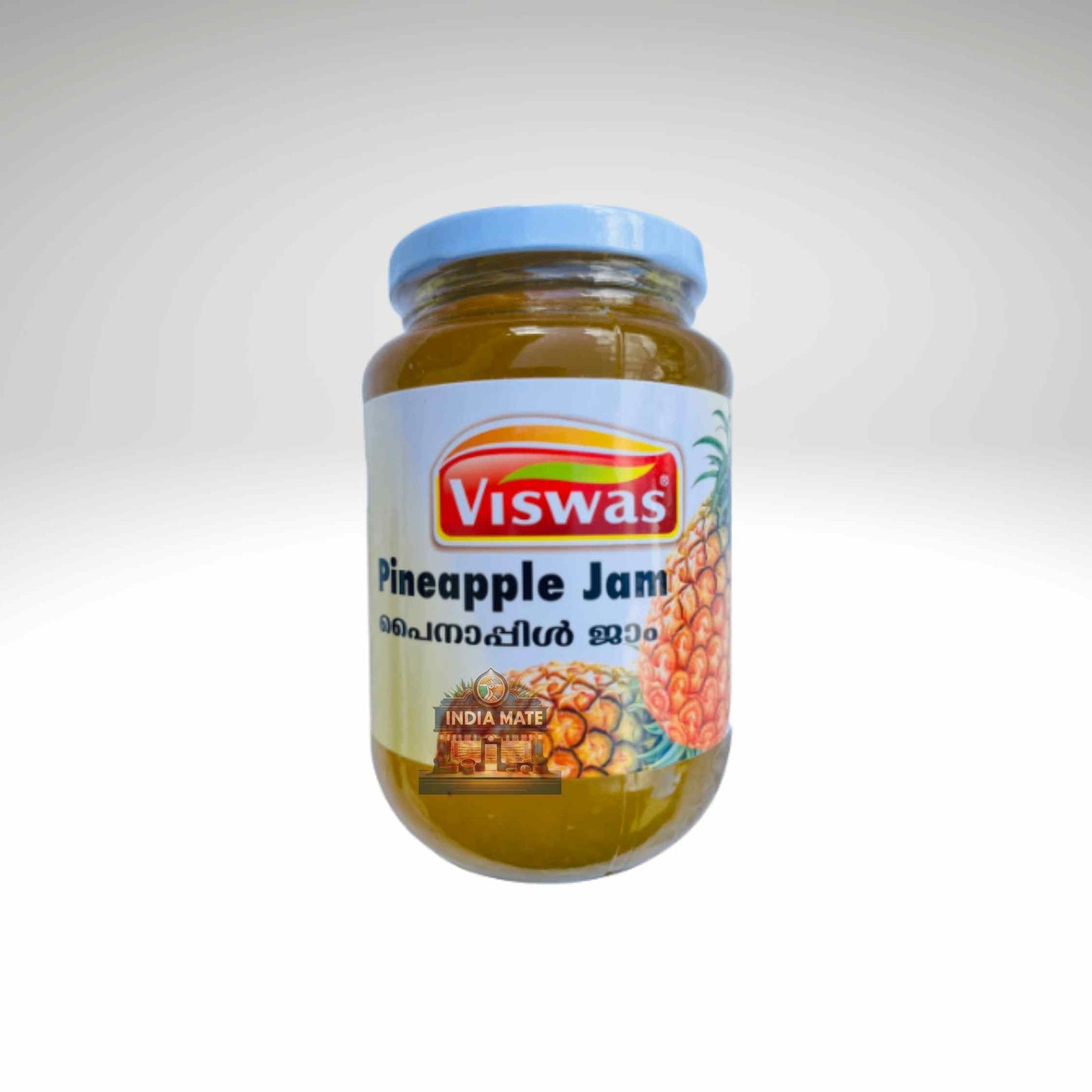 Jar of Viswas Pineapple Jam on a white background
