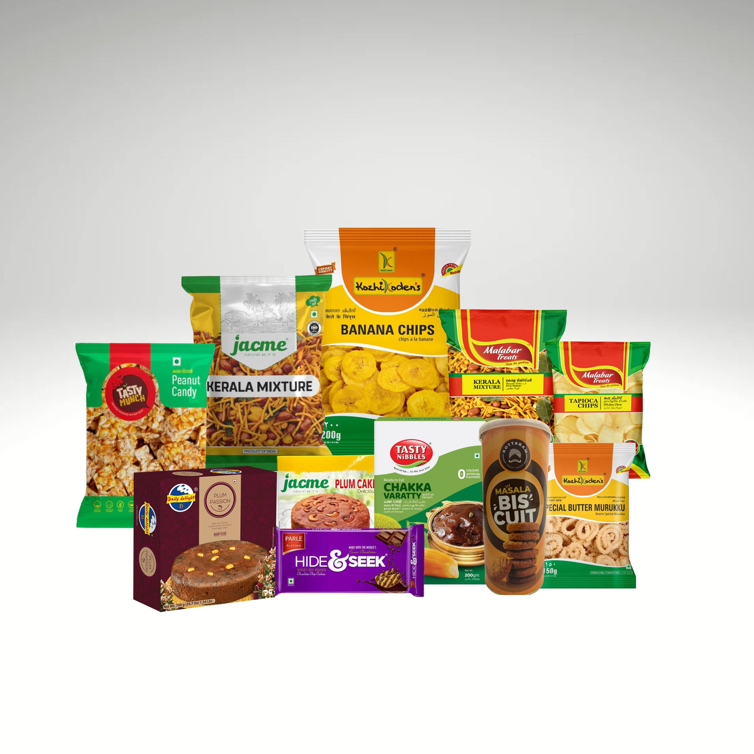 Variety of delicious South Indian snacks, including crispy chips, savory mixes, and traditional treats, perfect for any craving or occasion