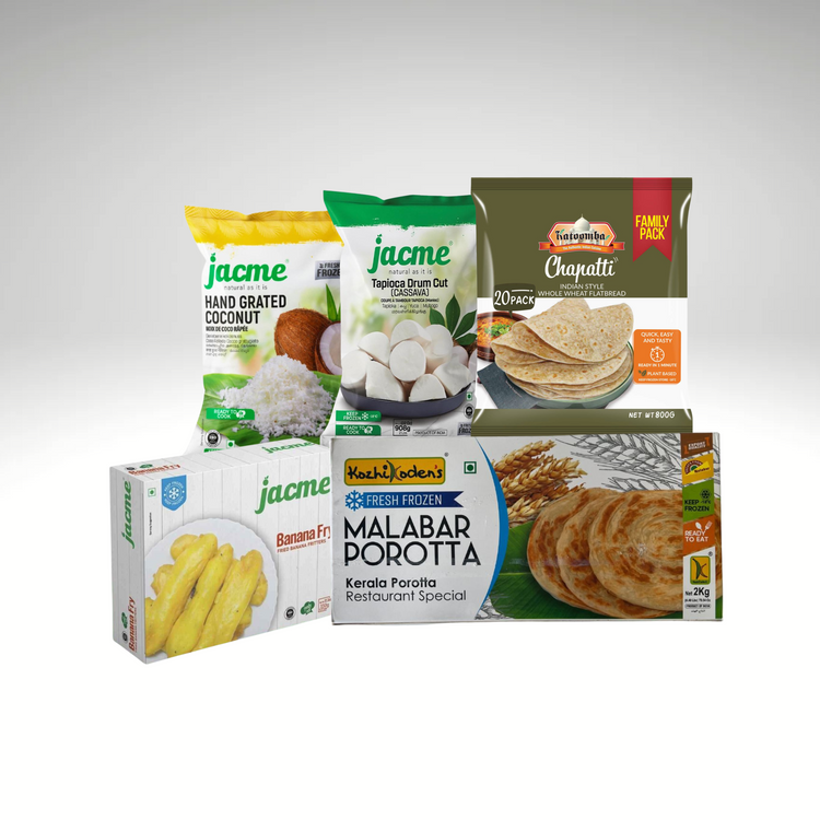 indian and south indian frozen food items including snacks like porotta, samosa, banana, coconut, chapathi from jacme, katoomba