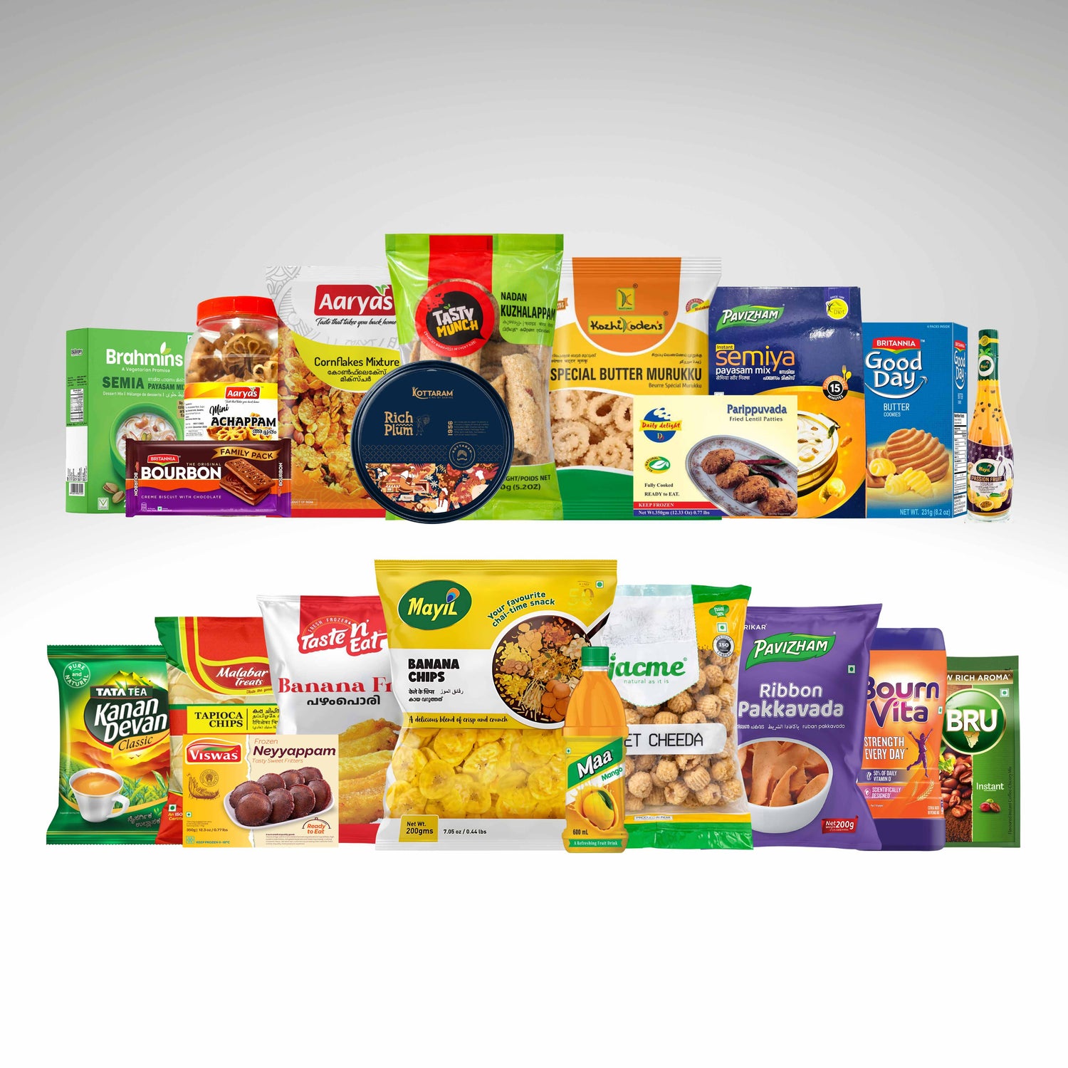 Variety of delicious South Indian snacks, including crispy chips, savory mixes, and traditional treats, perfect for any craving or occasion