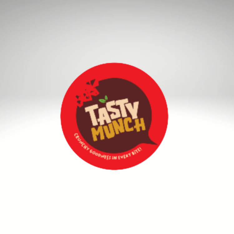 Tasty Munch logo featuring bold, playful typography with vibrant colors, reflecting the brand's lively and flavorful snack offerings.