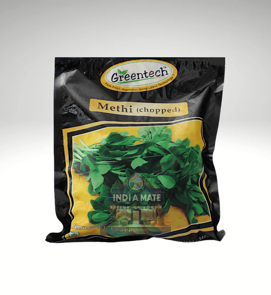 Greentech Methi Fenugreek Leaves in fresh packaging, offering aromatic, nutrient-rich fenugreek leaves ideal for a variety of Indian and South Asian dishes.