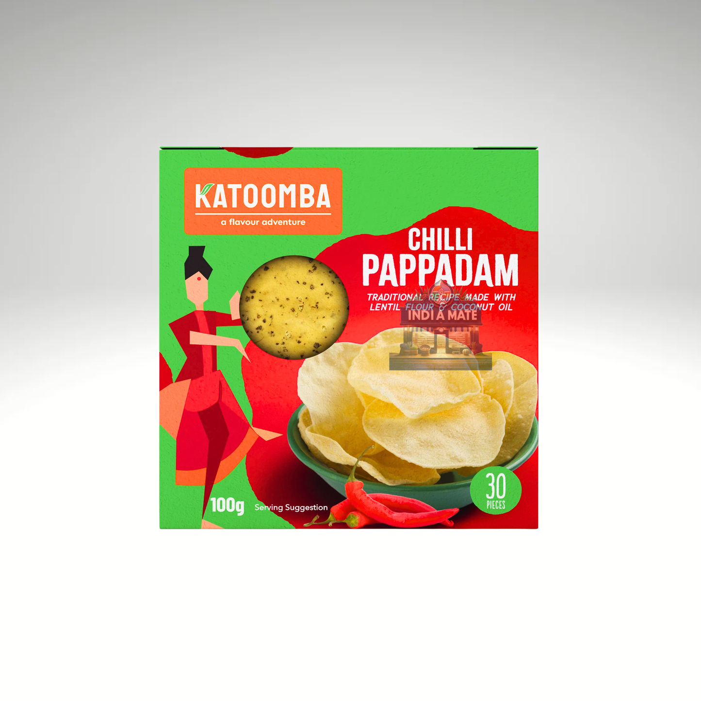 Katoomba Chilli Pappadam – Spicy crispy pappadams made with urad dal and chilli.