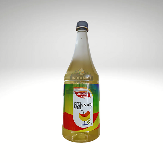 Malabar Treats Nannari Syrup – Natural herbal syrup made from Nannari roots, used to prepare refreshing summer drinks.