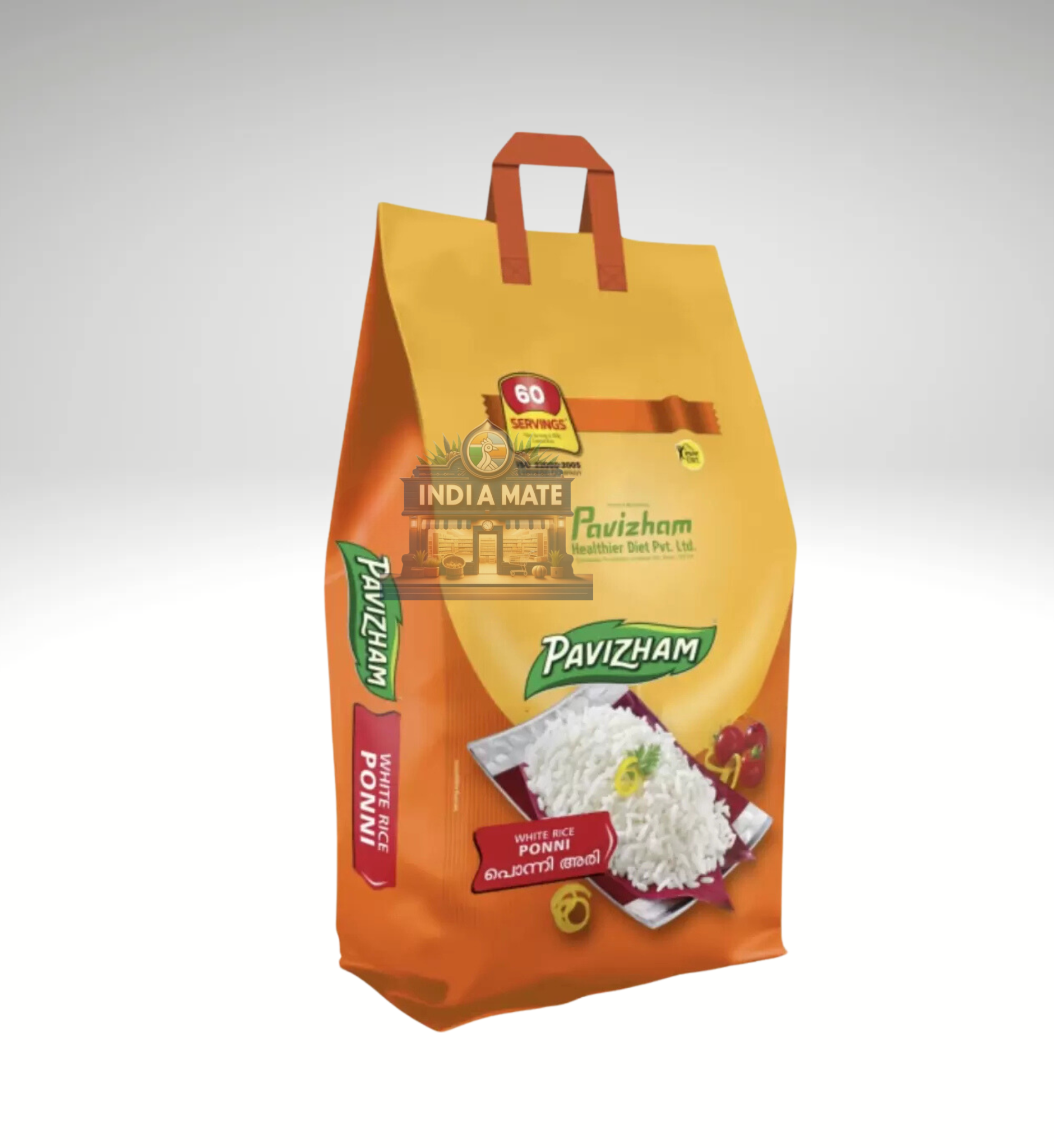 Premium quality Pavizham Ponni Rice in a vibrant packaging, showcasing its purity and traditional appeal, ideal for authentic South Indian dishes