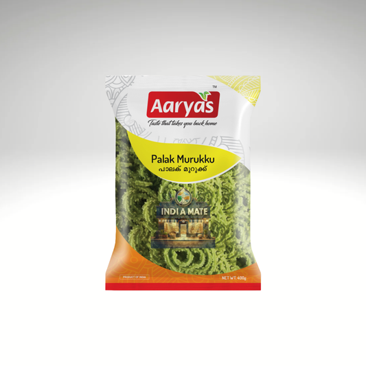Aaryas Palakk Murukku – crunchy South Indian snack made with rice flour and lentils. Sold by IndiaMate.