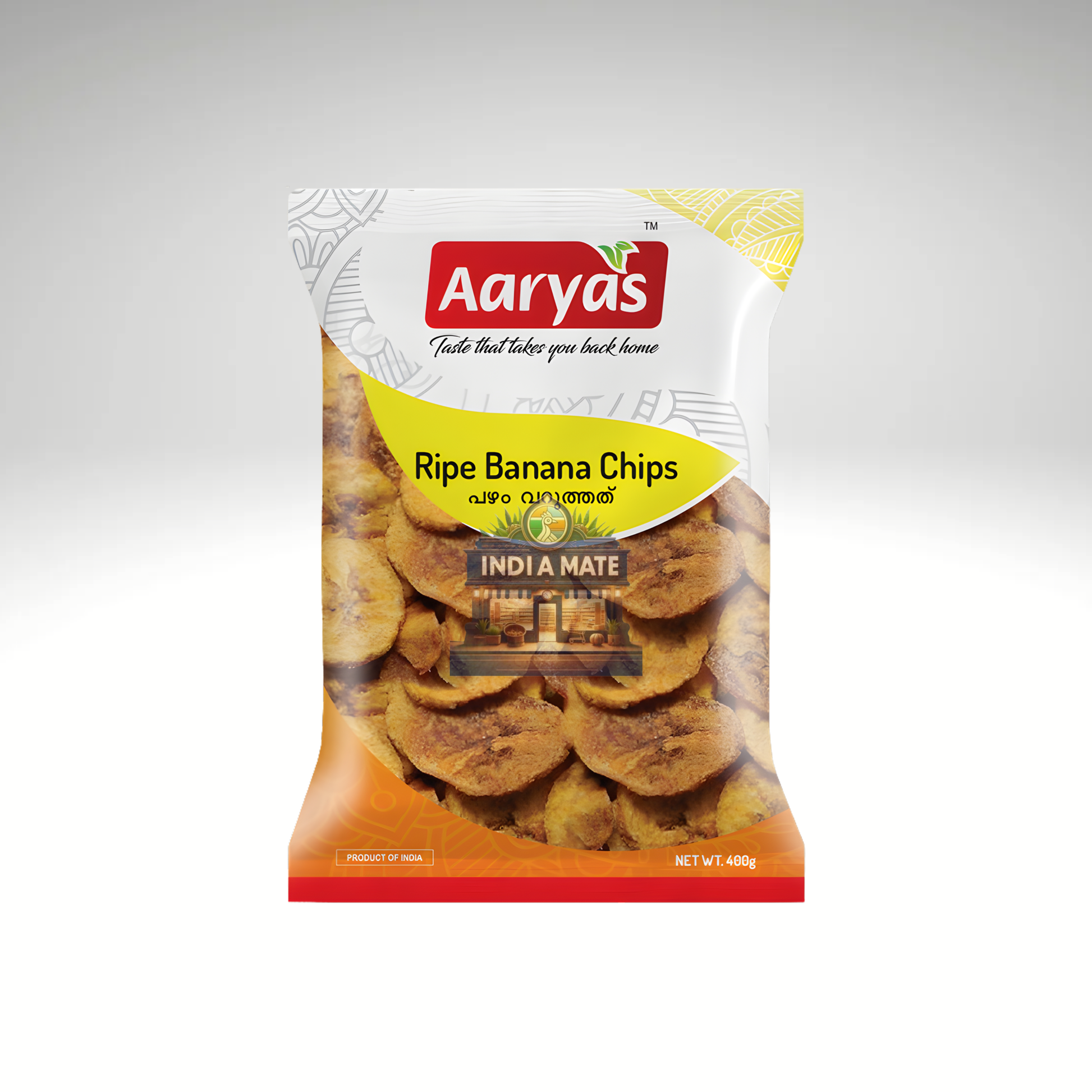 Aaryas Ripe Banana Chips – crispy and naturally sweet South Indian banana snack. Sold by IndiaMate.
