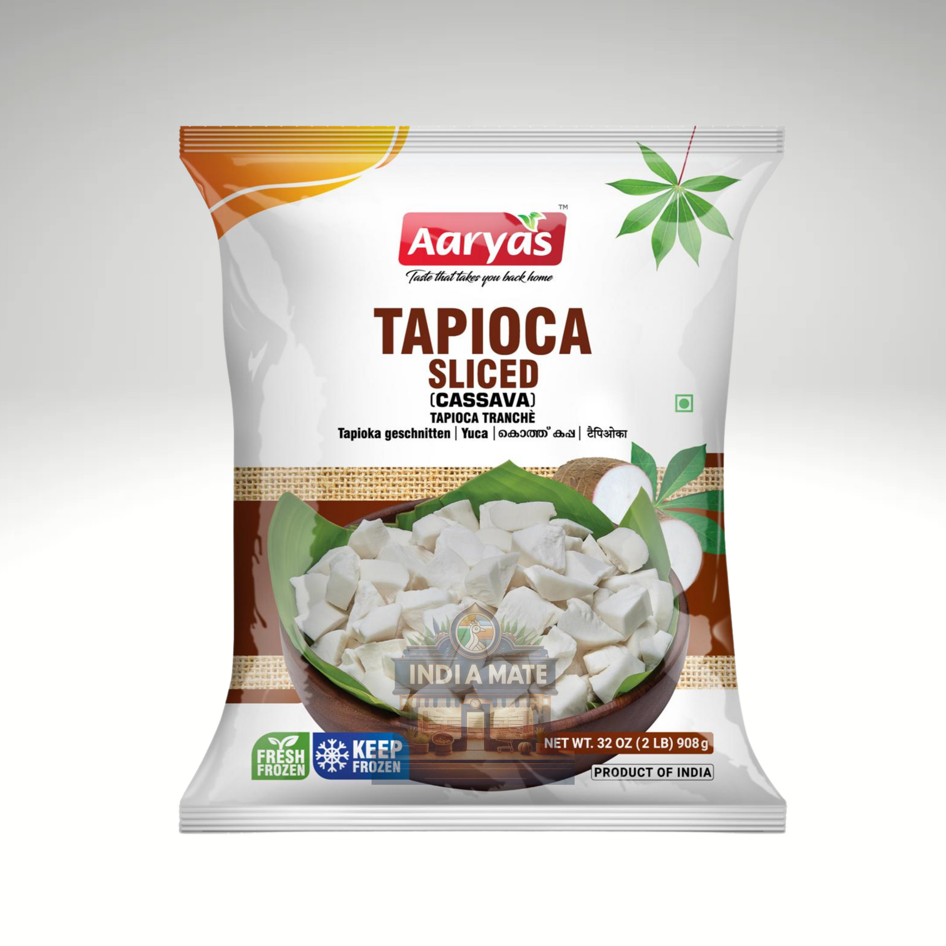 Aaryas Tapioca Sliced packaging on a white background