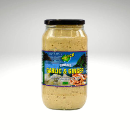 Auspice Crushed Ginger Garlic packaging with a rich, aromatic blend for easy and flavorful cooking.