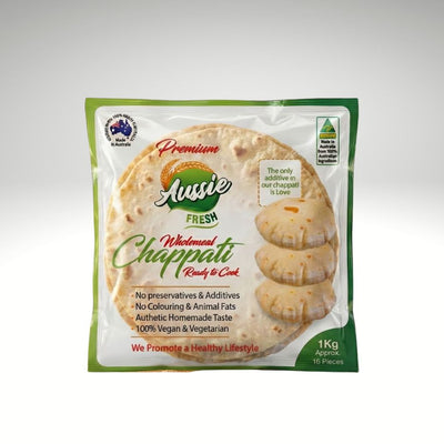 Aussie Fresh Wholemeal Chappati 1kg pack, ready-to-cook wholemeal chapatis made in Australia.