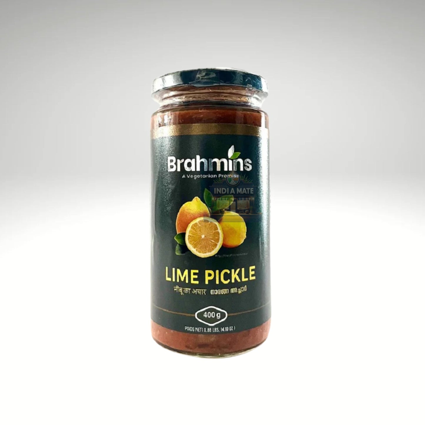 Brahmins Lime Pickle - Tangy and spicy traditional Indian pickle, perfect for pairing with meals, available at IndiaMate.