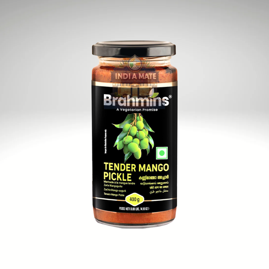 Brahmins Tender Mango Pickle – Tangy and spicy Indian pickle.