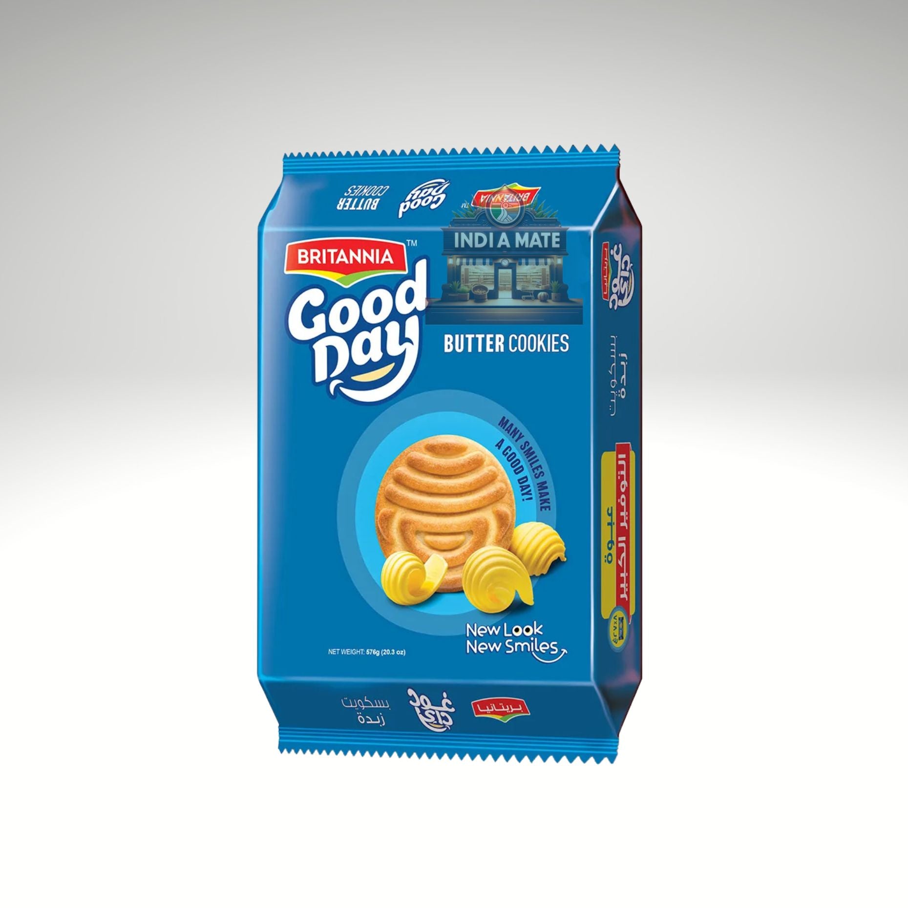 Packaging of Britannia Good Day Butter Cookies on a white background.