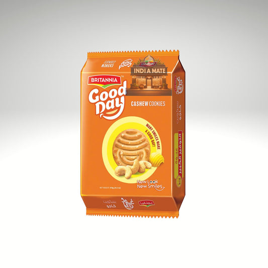 Packaging of Britannia Good Day Cashew Cookies on a white background.