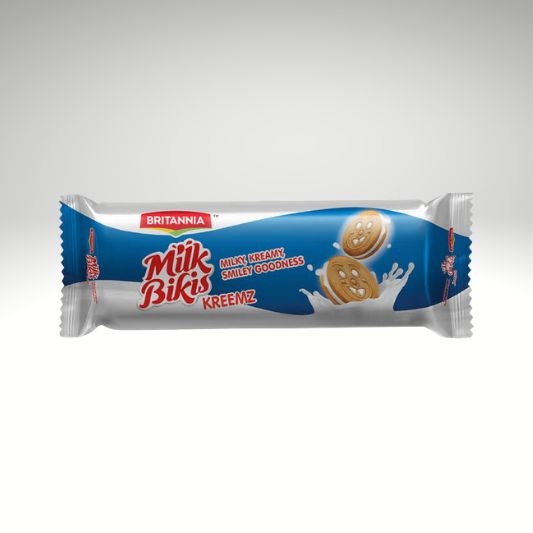 Britannia Milk Bikis Cream Biscuit Crunchy Milk Cream Sandwich Biscuits.