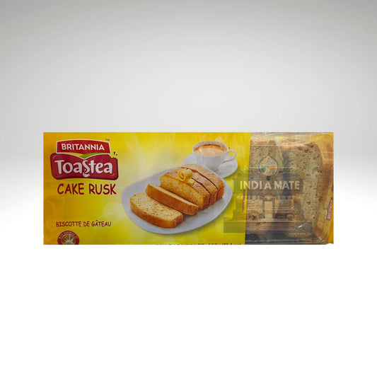 Britannia Toastea Cake Rusk – Crunchy, sweet toasted cake slices perfect for tea-time, available at IndiaMate