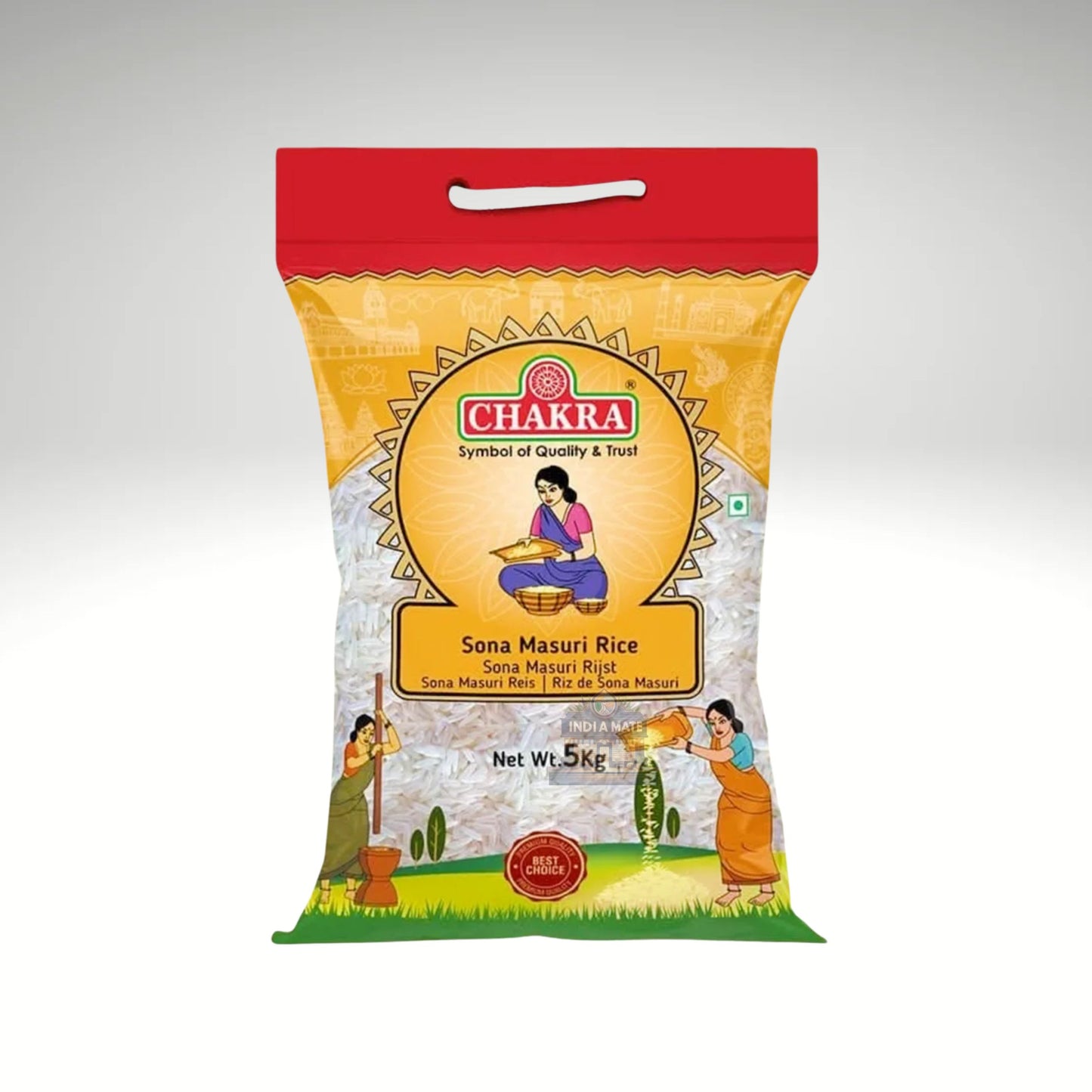 Chakra Sona Masoori Rice packaging with premium-quality lightweight rice for daily cooking and special recipes.