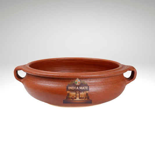 Clay Pot with Handle Red 10-inch traditional Kerala cookware for curries and biriyani.
