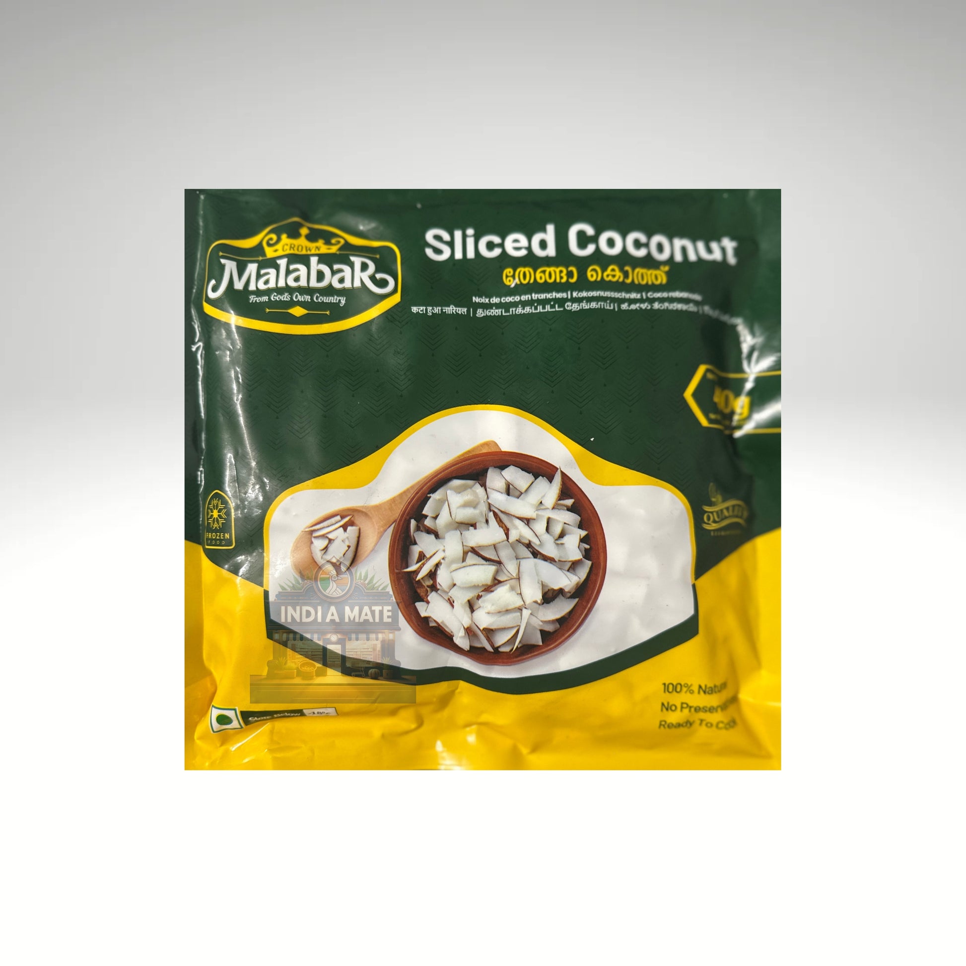 Crown Malabar Sliced Coconut, fresh and natural coconut slices, ideal for cooking, baking, and adding authentic flavour to South Indian dishes.