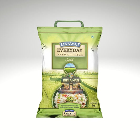 Daawat Everyday Basmati Rice packaging on a white background.