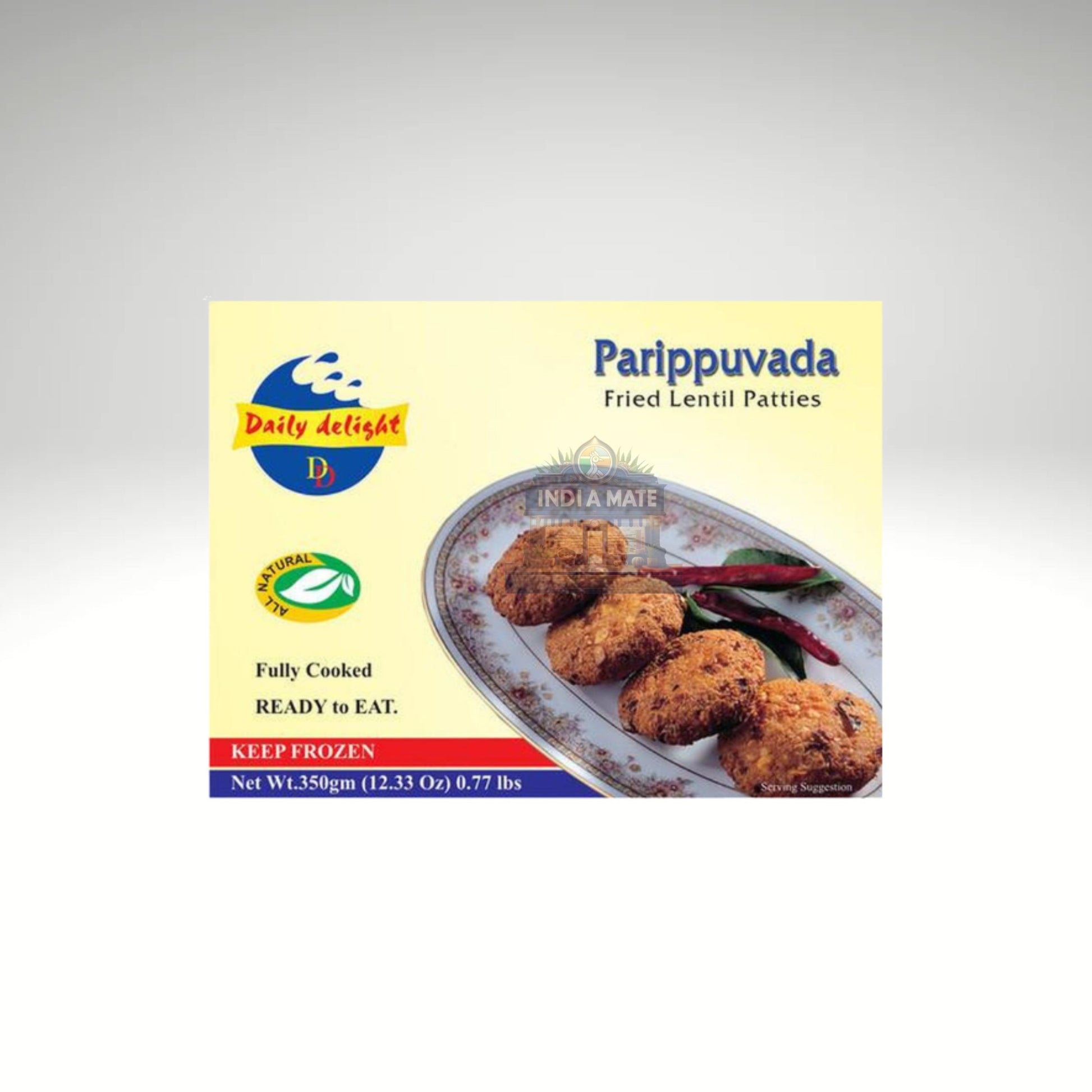 Daily Delight Parippuvada - Crispy lentil fritters made with flavorful spices, perfect for snacks, available at IndiaMate.