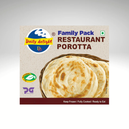 Daily Delight Restaurant Porotta, traditional Indian layered flatbread, golden and flaky.