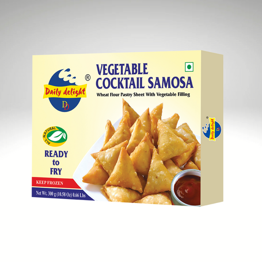 Daily Delight Vegetable Cocktail Samosa - Crispy mini samosas filled with a flavorful vegetable mix, available at IndiaMate.