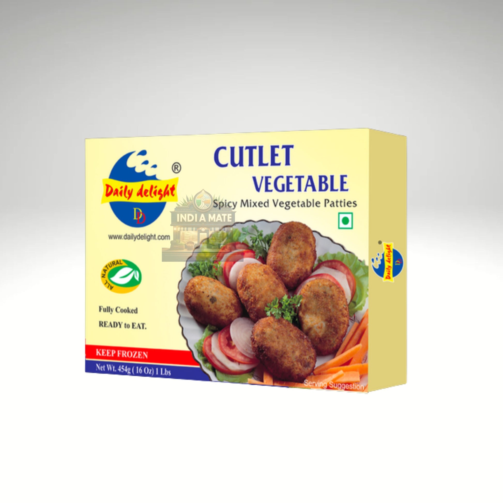 Daily Delight Vegetable Cutlet – Crispy and delicious vegetable snack. Sold by Indiamate.