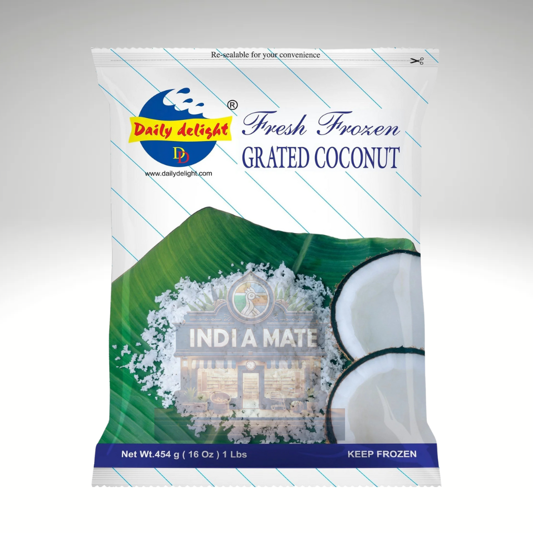 Package of Daily Delight Grated Coconut, showcasing finely shredded coconut, ideal for cooking and adding natural coconut flavour to recipes.