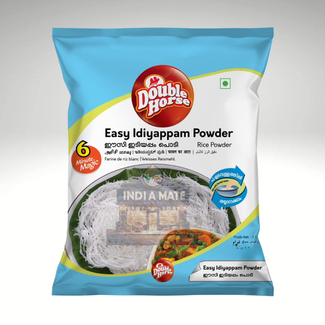 Pack of Double Horse Easy Idiyappam Podi, showcasing a convenient flour mix for making soft and delicious idiyappam, a traditional South Indian dish.