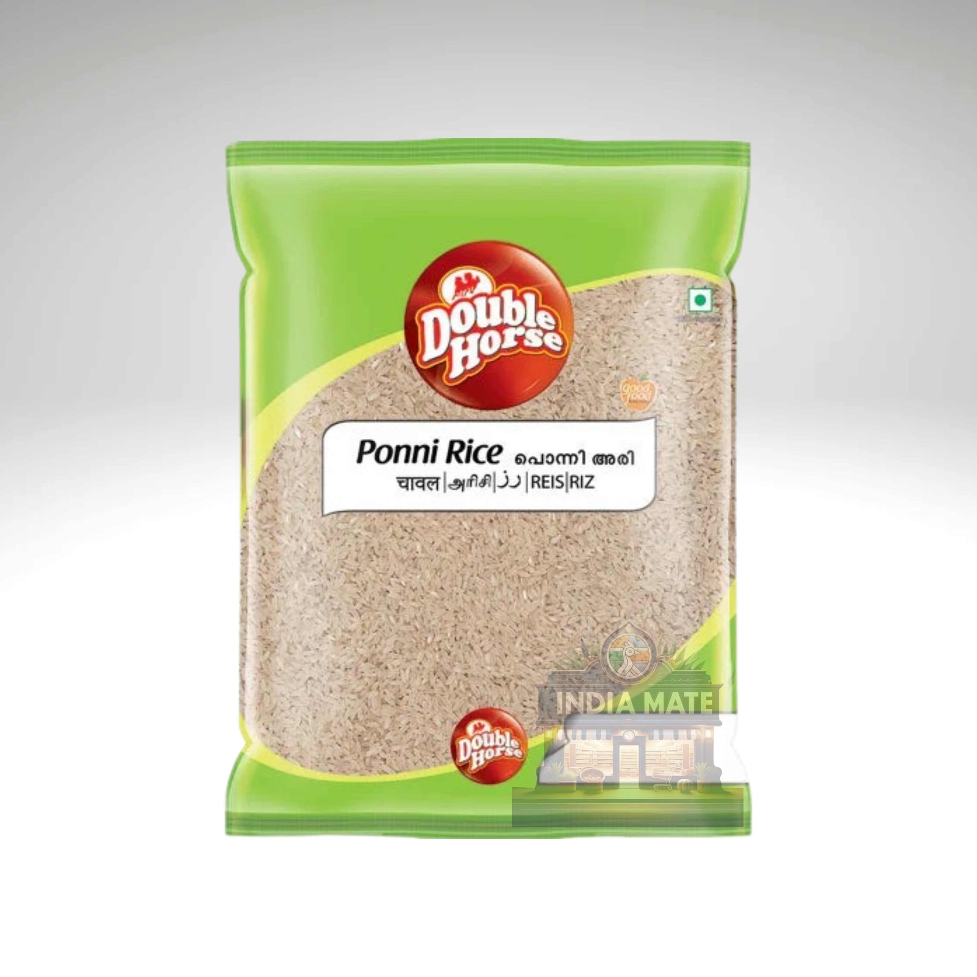 Packaged rice with Double Horse branding on a white background