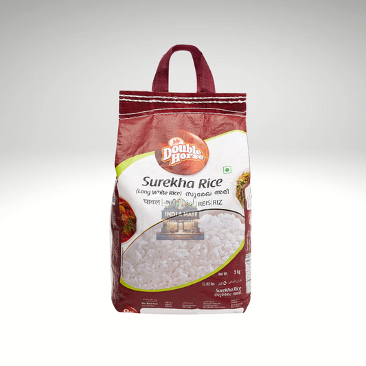 Double Horse Surekha Rice – Premium parboiled rice variety known for its firm texture and low glycaemic index.