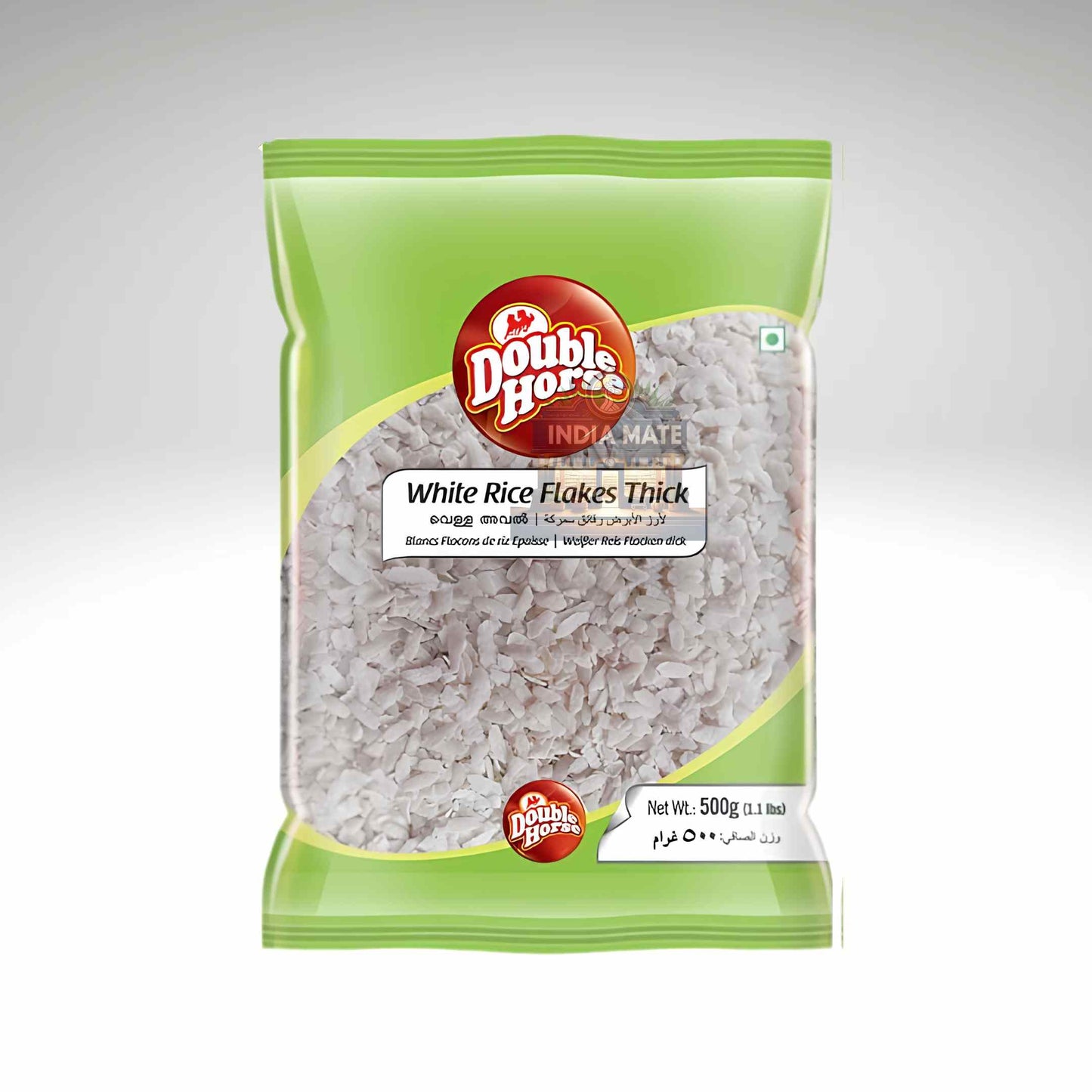 Packaging of Double Horse White Rice Flakes Thick on a white background