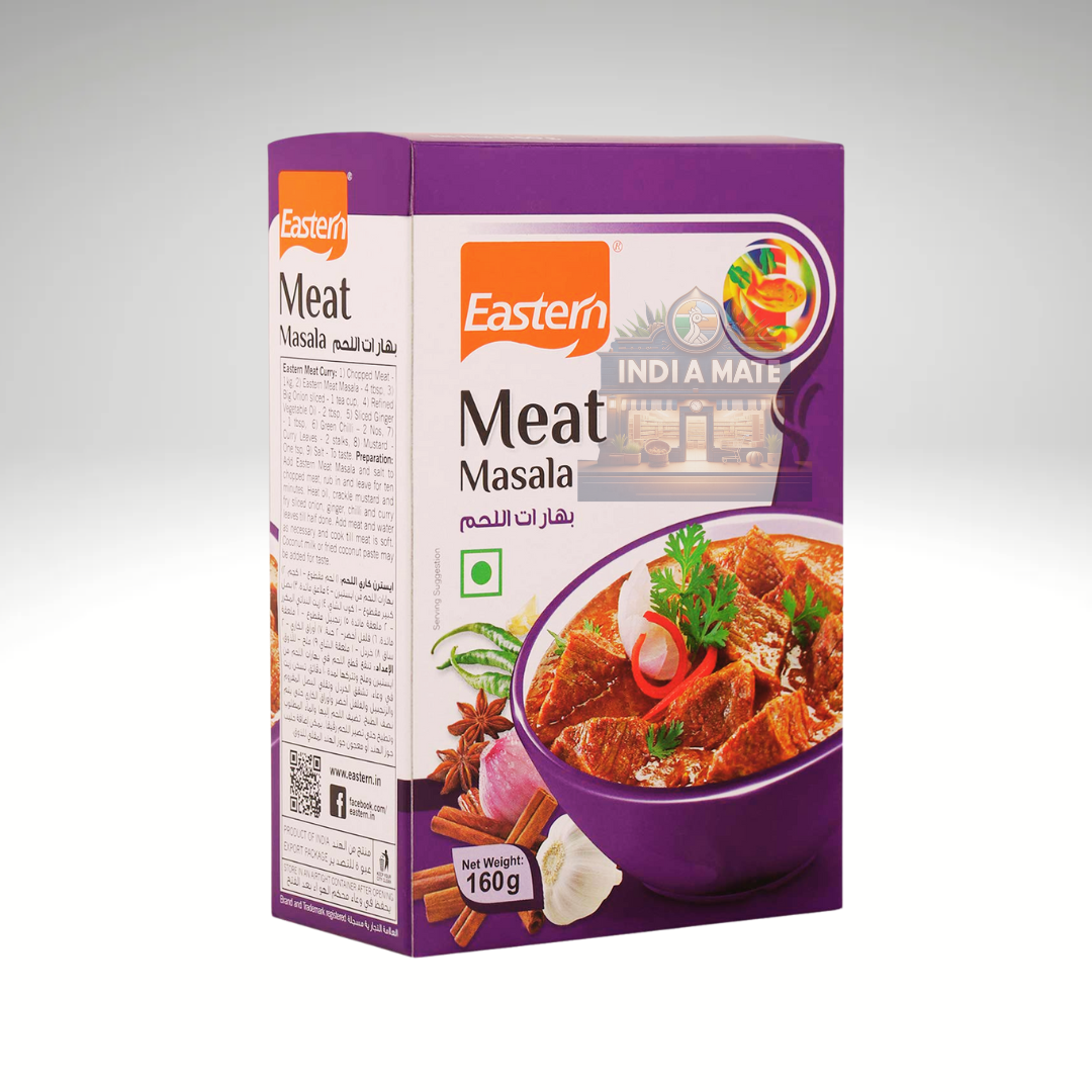 astern Meat Masala, aromatic spice blend for enhancing meat dishes, presented in branded packaging with clear label and product information.