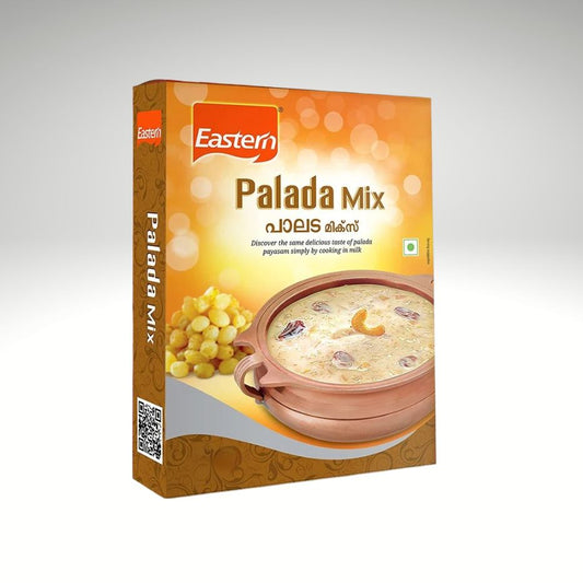 Eastern Palada Mix food packaging box shown at a slight angle on a light gray gradient background. The box is orange and brown with a photo of a prepared dish and the brand name Eastern clearly visible.