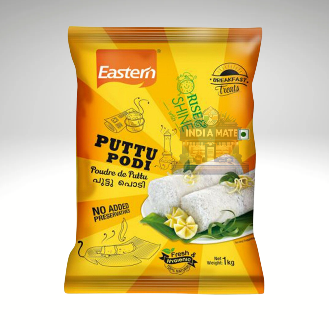 Pack of Eastern Puttu Powder, showcasing a finely ground rice flour blend, perfect for making traditional soft and layered puttu, a popular South Indian dish.