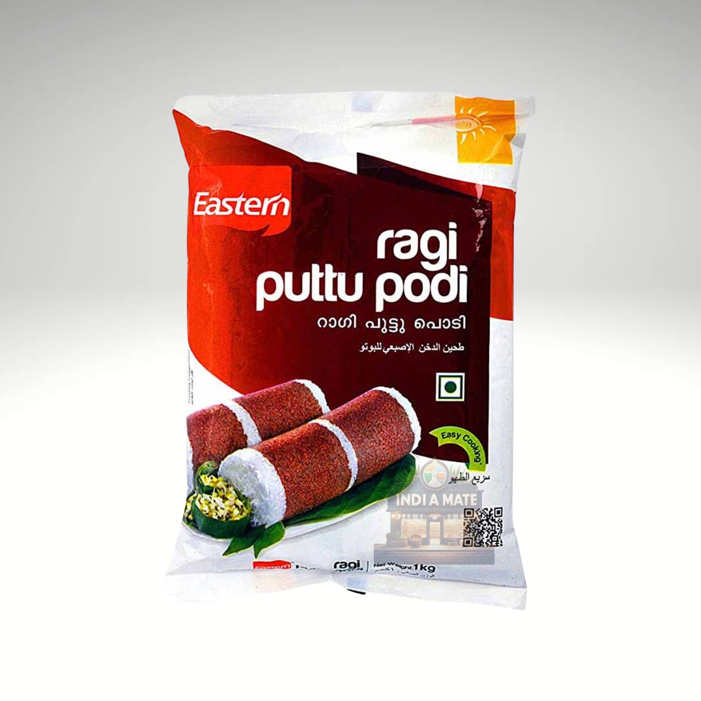 Eastern Ragi Puttu Powder, finely ground ragi flour, perfect for making nutritious puttu, packaged attractively for easy preparation.