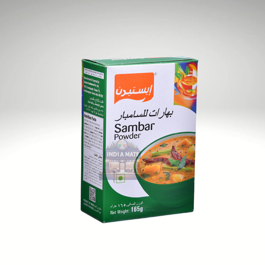 Eastern Sambar Powder, authentic spice blend for preparing traditional South Indian sambar, in colourful packaging with brand logo and product information.