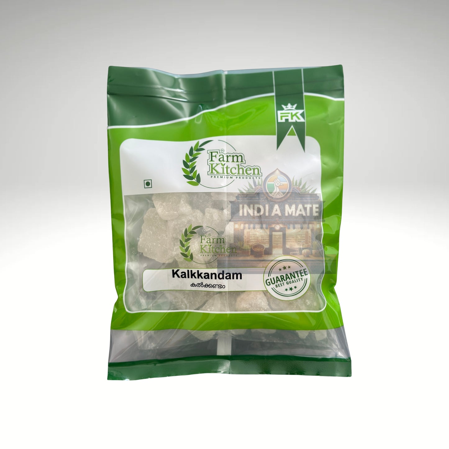 Farm Kitchen Kalkkandam Rock Candy sold by IndiaMate, natural sugar crystals ideal for desserts, beverages, and Ayurvedic remedies.