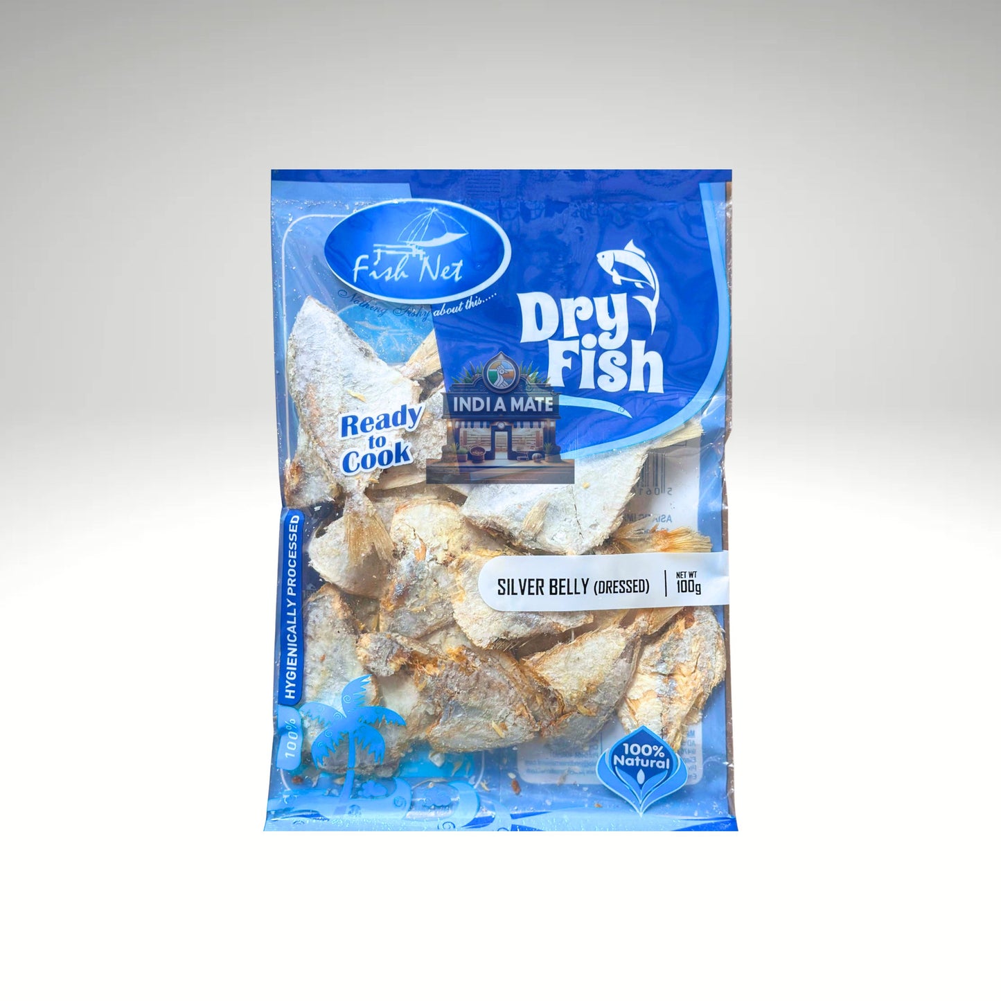 Fish Net Dry Silver Belly Headless Cleaned – sun-dried, cleaned fish for traditional Indian curries. Sold by IndiaMate.