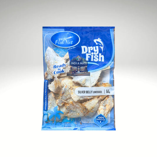 Fish Net Dry Silver Belly Headless Cleaned – sun-dried, cleaned fish for traditional Indian curries. Sold by IndiaMate.