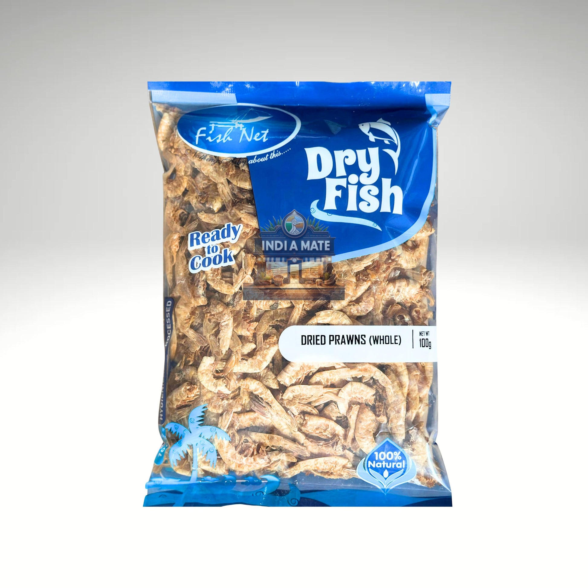 Fish Net Dry Prawns Cleaned – premium cleaned dried prawns for Indian seafood dishes. Sold by IndiaMate.